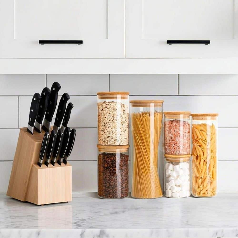 6-Piece Glass Food Storage Jar Set with Airtight Lids, Clear Canisters for Kitchen Pantry, Cereal, Snacks, Oats price history on PriceWatchPro