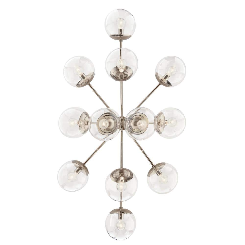 Polished Nickel 12-Light Chandelier with Clear Glass Shades