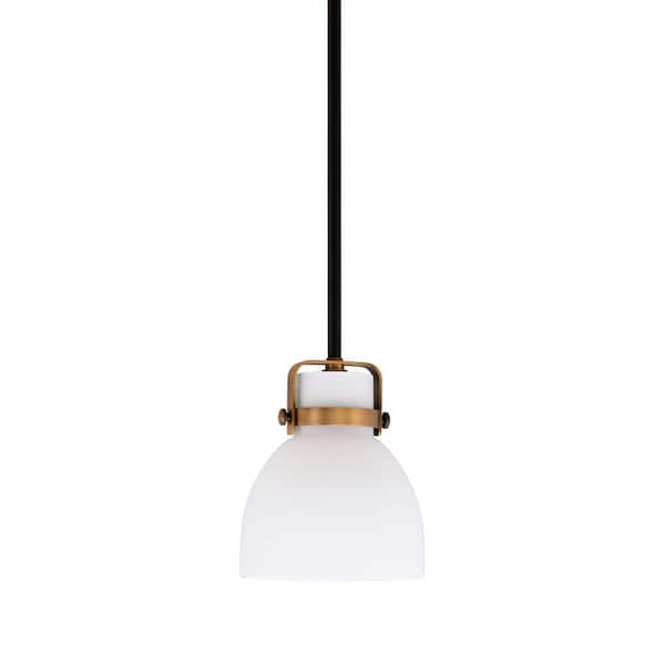 Unbranded Decatur 60-Watt 1-Light Black and Brass Light Mini Pendant with 6 in. White Muslin Glass Shade, No Bulb Included