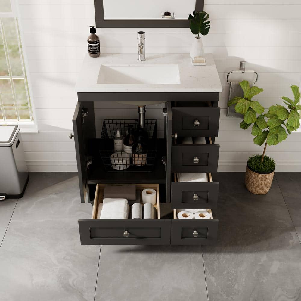 Espresso 28" Bathroom Vanity with White Quartz Top and Undermount Sink