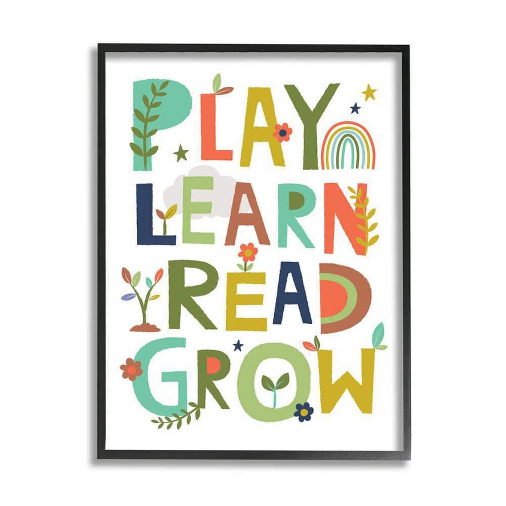 Play Learn Read Grow Children's Rainbow Flowers by Lisa Perry Whitebutton Framed Typography Art Print 20 in. x 16 in. price history on PriceWatchPro