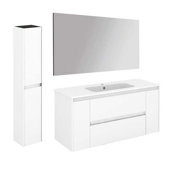 Ambra 47.5 in. W x 18.1 in. D x 22.3 in. H Bathroom Vanity Unit in Gloss White with Mirror and Column