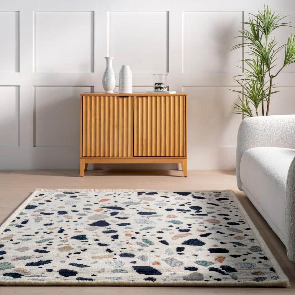 Fern Blue and Multicolor Geometric Synthetic 3' x 5' Area Rug