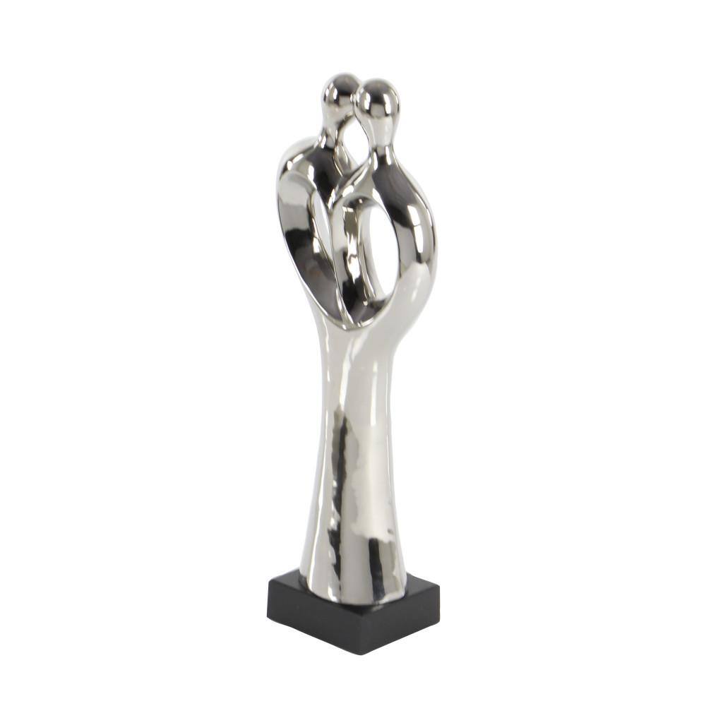 Elegant Silver Porcelain Family Embrace Statue 6"W x 19"H