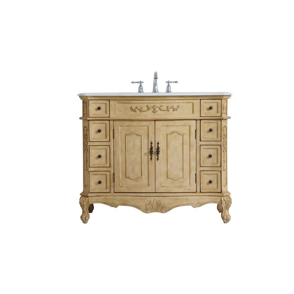 Timeless Home 42 In W X 21 In D X 36 In H Single Bathroom Vanity In Antique Beige With White Marble And White Basin Th20242beige The Home Depot