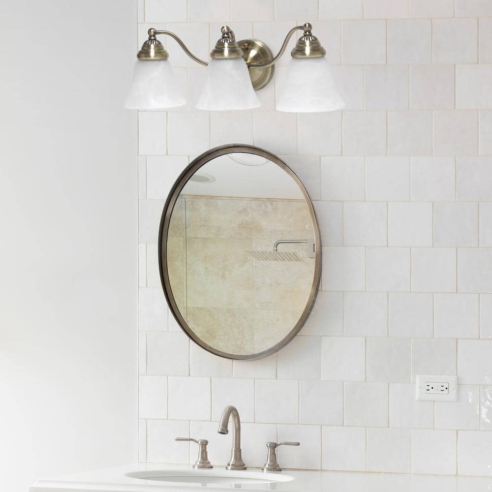 Antique Brass 3-Light Vanity with Alabaster Glass Shades