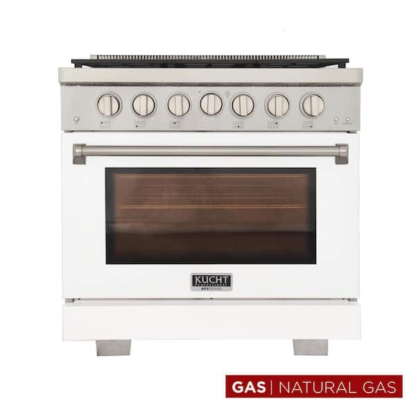 36 in. 5.2 cu. ft. 6-Burners Freestanding Natural Gas Range in White with Convection Oven and True Simmer Burners