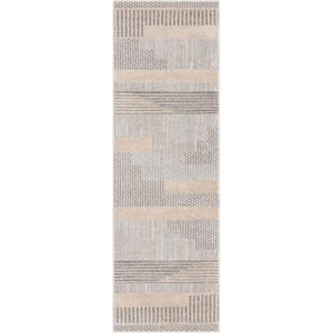 Beige 2 ft. 3 in. x 7 ft. 3 in. Runner Harlow Briar Modern Geometric Abstract Area Rug