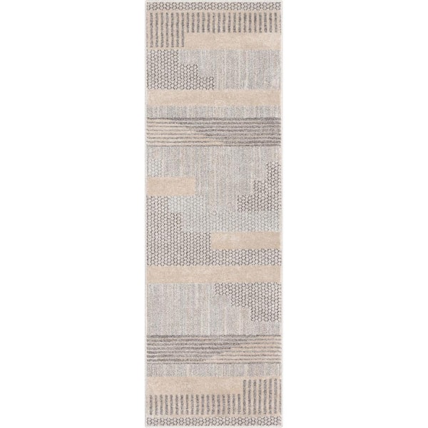 Beige 2 ft. 3 in. x 7 ft. 3 in. Runner Harlow Briar Modern Geometric Abstract Area Rug