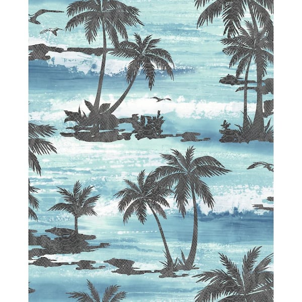 Seabrook Designs Moseley Palm Tree Black and Blue Paper Strippable Roll (Covers 56 sq. ft.)