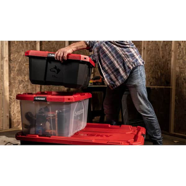 Husky 19 Gal. Pro Grip Storage Tote in Black with Red Lid 999-19G