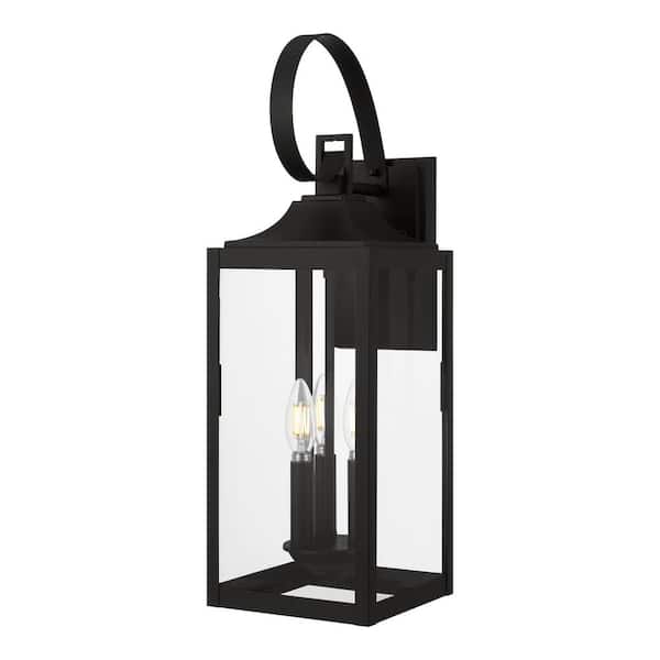 Home Decorators Collection Havenridge 23.2 in. 3-Light Matte Black Hardwired Outdoor Wall Light Lantern Sconce with Clear Glass (1-Pack)