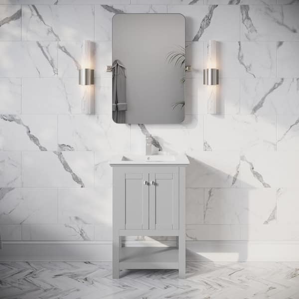 Manchester 24 in. Single Sink Shaker-Style Gray Bath Vanity with White Quartz Top and Integrated Sink