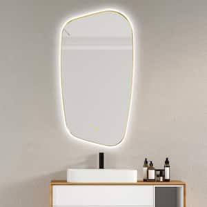 Florian 26 in. W x 48 in. H Rectangular Framed LED Wall Bathroom Vanity Mirror in Brushed Gold