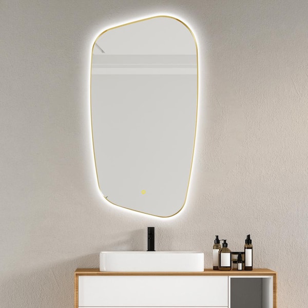 Altair Florian 26 in. W x 48 in. H Rectangular Framed LED Wall Bathroom Vanity Mirror in Brushed Gold