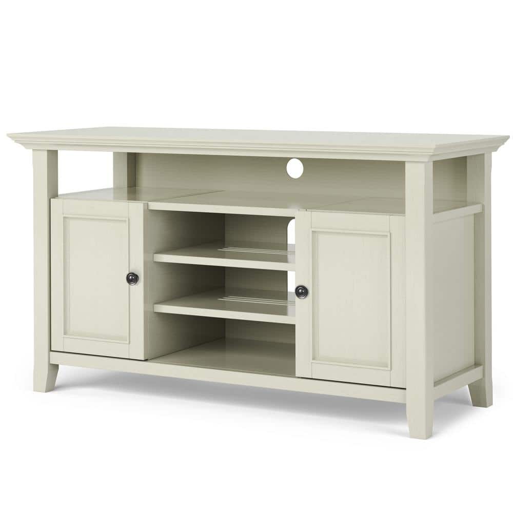 Antique White Quintuple-Tier Wood TV Stand with Cabinets