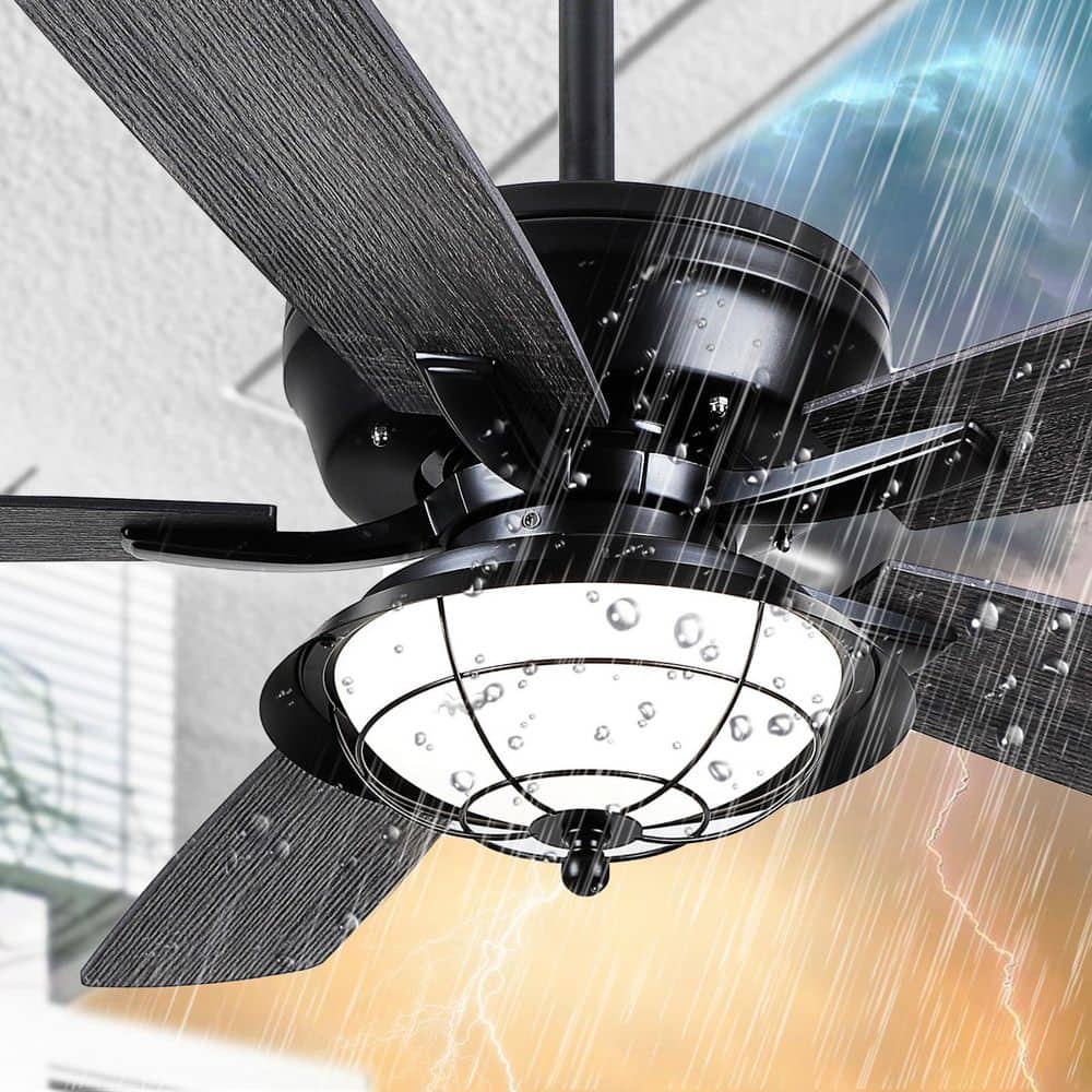 Kviflon 52 in. Indoor/Outdoor Black Ceiling Fan with LED Lights and Remote  Wet Rated for Patios Gazebos and Backyards YT-A5013-52BK - The Home Depot, image size:1000x1000