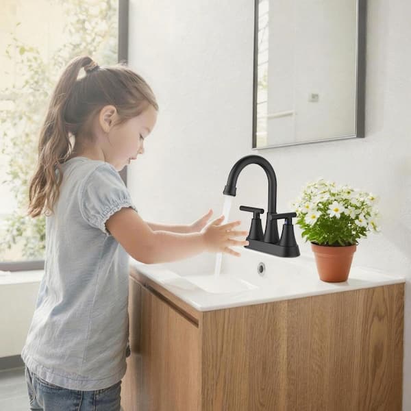 4 in. Centerset 2-Handle High-Arc Bathroom Faucet in Matte Black