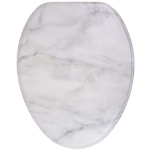 Elongated Soft Close Molded Wood Adjustable Closed Front Toilet Seat, Marble in. Gray