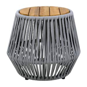 1-Piece 21.06 in. W x 21.06 in. D x 18.3 in. H Grey and TeakAcacia Wood and Wicker Side Table, for Outdoor, Backyard