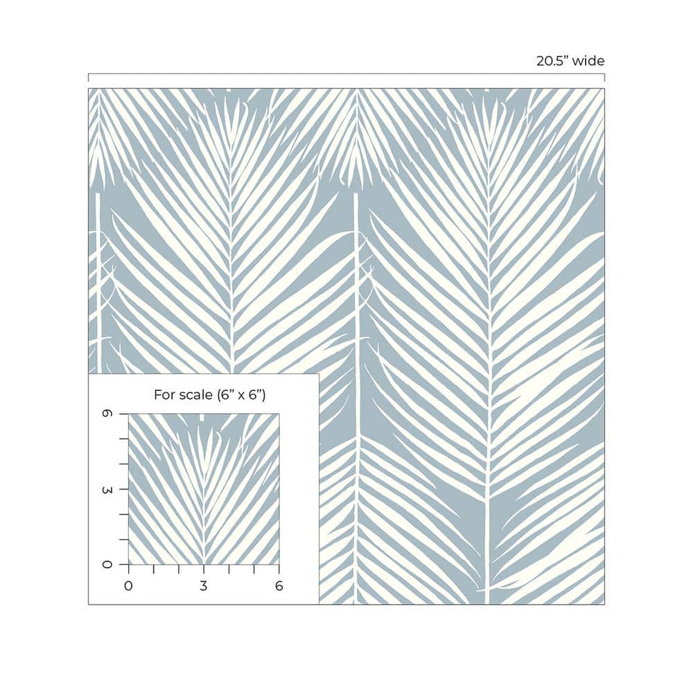 Light Blue and White Vinyl-Coated Palm Silhouette Wallpaper