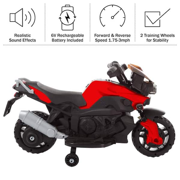 Costway 12V Kids Ride-On Motorcycle Motor Bike w/ Training Wheels Red 