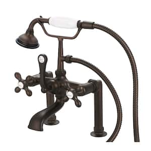 3-Handle Vintage Claw Foot Tub Faucet with Handshower and Cross Handles in Oil Rubbed Bronze