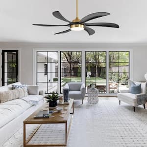 Dallin 65 in. Integrated LED Indoor Black-Wood-Blade Gold Ceiling Fans with Light and Remote Control Included
