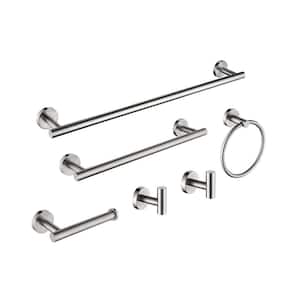 6-Piece Stainless Steel Bath Hardware Set with Hand Towel Bar, Toilet Paper Holder, Robe Towel Hooks, in Brushed Nickel