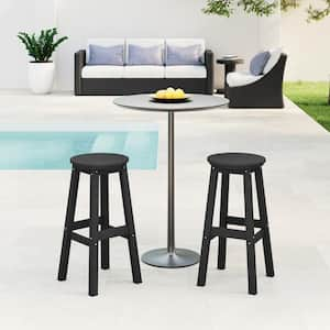 Laguna 29 in. HDPE Plastic All Weather Backless Round Seat Bar Height Outdoor Bar Stool in Black (Set of 2)