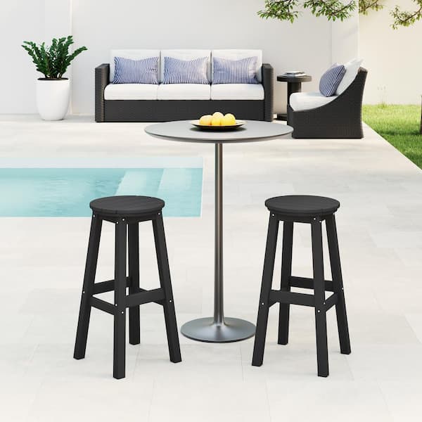 WESTIN OUTDOOR Laguna 29 in. HDPE Plastic All Weather Backless Round Seat Bar Height Outdoor Bar Stool in Black (Set of 2)