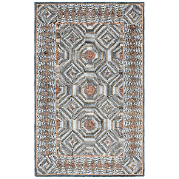 Micro-Loop 8 ft. x 10 ft. Blue/Ivory Geometric Chevron Area Rug