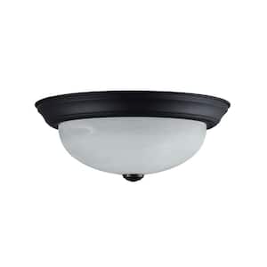 11.25 in. 2-Light Matte Black Transitional Flush Mount with Frosted Glass Shade and No Bulbs Included (2-Pack)