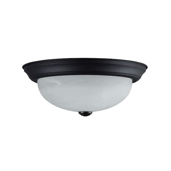 Aspen Creative Corporation 11.25 in. 2-Light Matte Black Transitional Flush Mount with Frosted Glass Shade and No Bulbs Included (2-Pack)