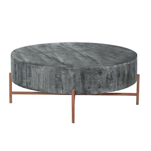 40 in. Gray/Brown Medium Round Wood Coffee Table with Cross Metal Base