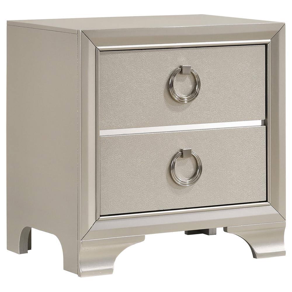 Metallic Sterling 2-Drawer Nightstand with Ring Handles