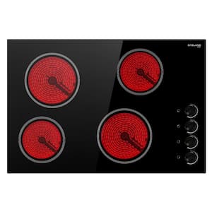 30 in. Radiant Electric Cooktop, Built-in Ceramic Glass Surface in Black with 4-Elements, Mechanical Knob