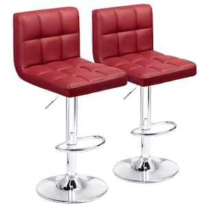 33 in. - 44 in. Height Wine red Low Back Metal Adjustable Bar Stool with PU Leather-Seat 360° Swivel (Set of 2)