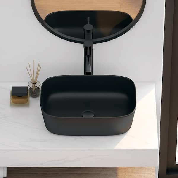 Salerno 18 in. x 13 in. Matte Black Vitreous China Rectangular Bathroom Vessel Sink