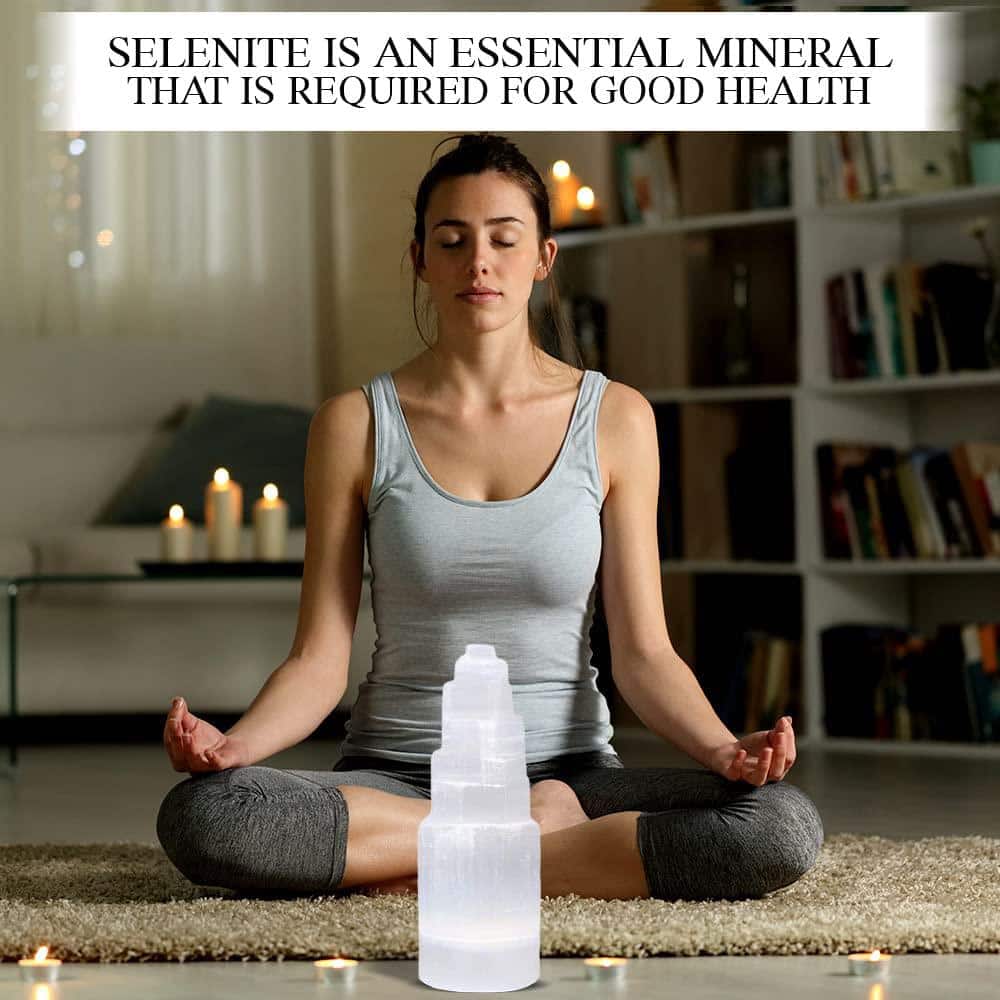 15cm White Selenite Crystal Tower Lamp