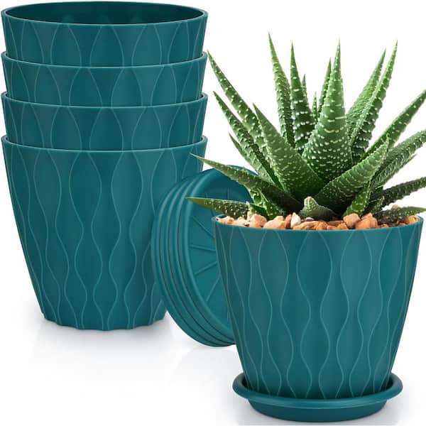 ITOPFOX Art Deco 6 in. L x 6 in. W x 6 in. H Blue Plastic Round Indoor Planter (5-Pack)