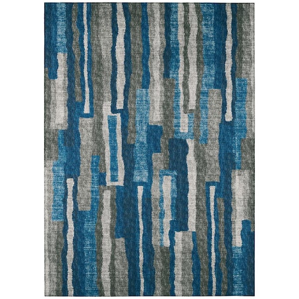 Bravado Blue 9 ft. x 12 ft. Geometric Indoor/Outdoor Washable Area Rug