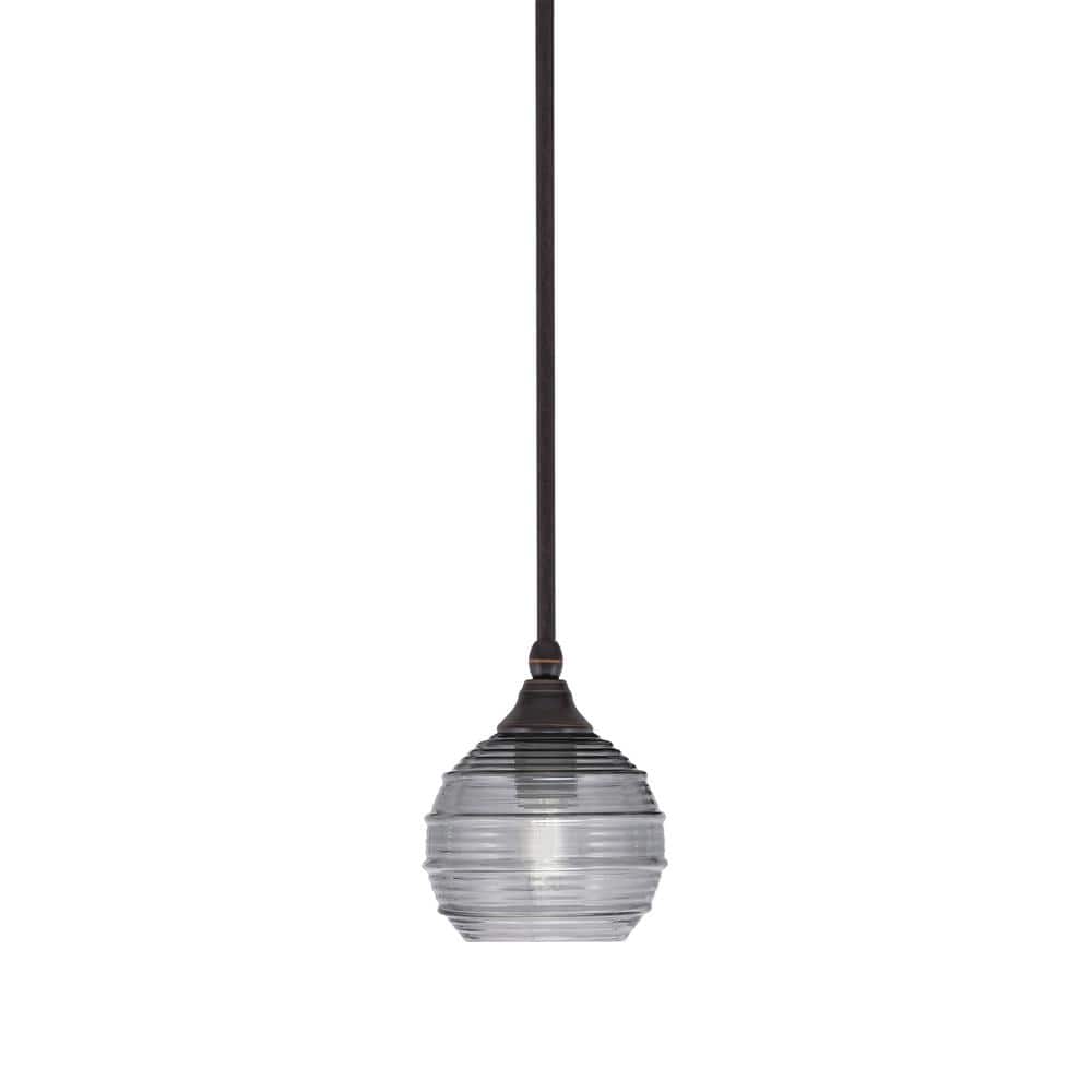 Sparta 100-Watt 1-Light Dark Granite Shaded Pendant Light with Smoke Ribbed