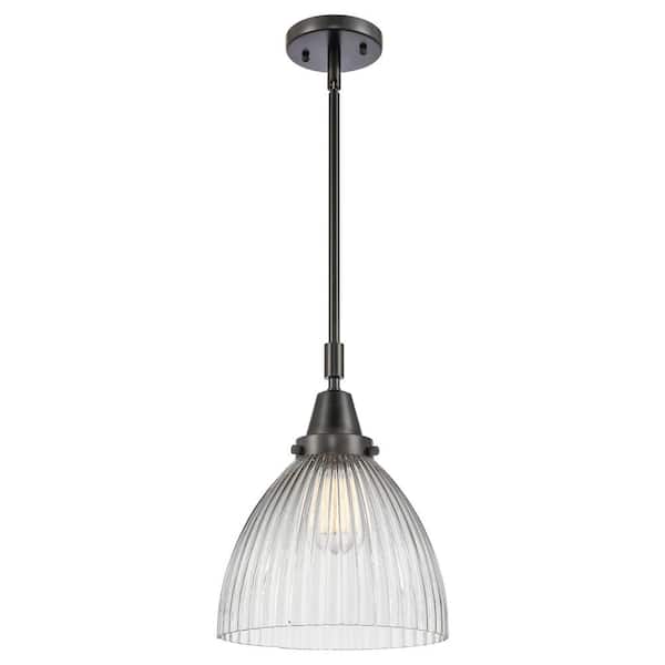 Seneca Falls 100-Watt 1-Light Matte Black Standard Mini Pendant Light with Clear Glass Shade, No Bulbs Included