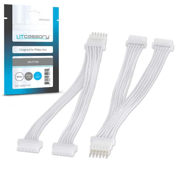 LITCESSORY Splitter for Philips Hue Lightstrip Plus (2-Pack, White - Micro 6-Pin V4)