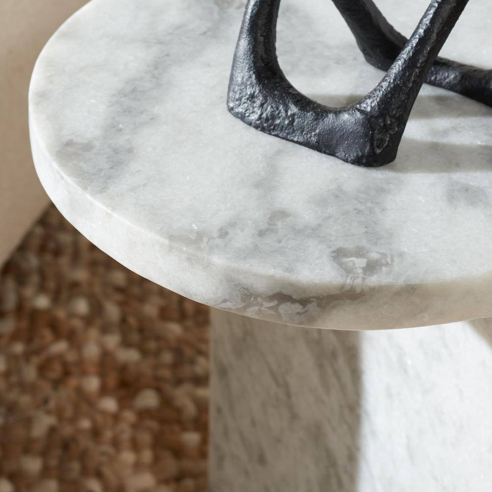 Melinda 12 in. White Round Marble End Table - thumbnail 7