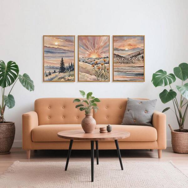 3 Piece Framed Canvas Print Sunrise and Sunset Wall Art Print 24