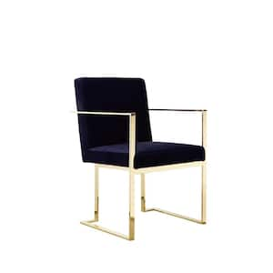 Navy Blue and Gold Velvet Metal Frame Dining Armchair