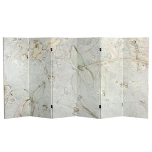 4 ft. Short Ivory Flowers Canvas 6-Panel Folding Screen