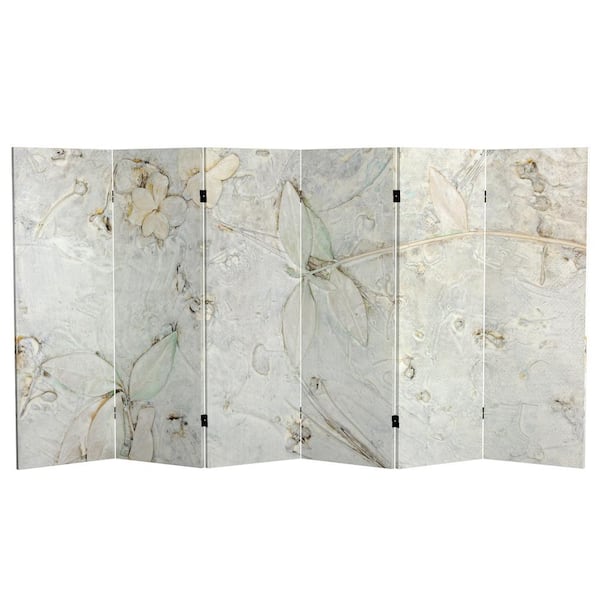 RED LANTERN 4 ft. Short Ivory Flowers Canvas 6-Panel Folding Screen